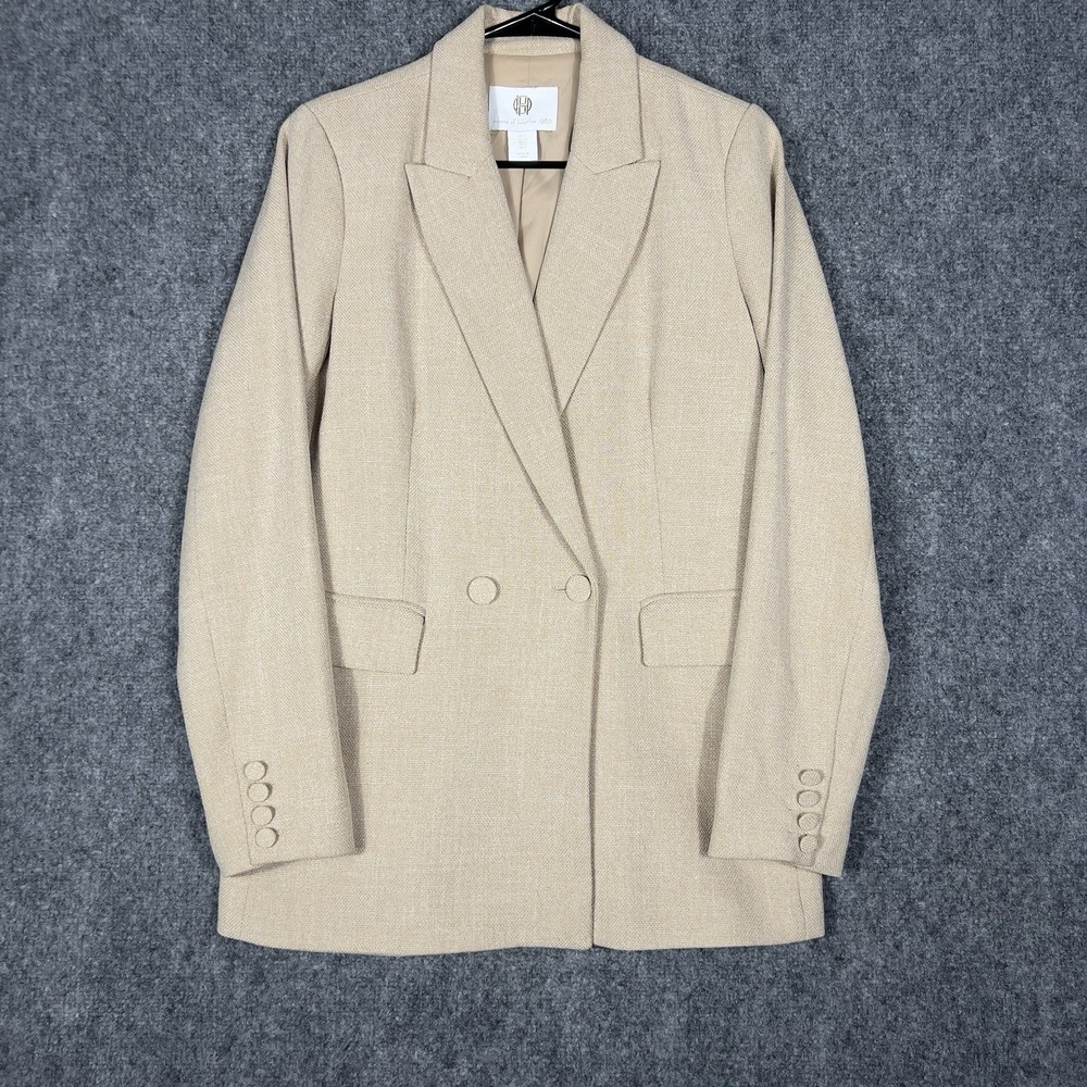 House of Harlow 1960 Womens S Beige Double Breasted Longline Blazer